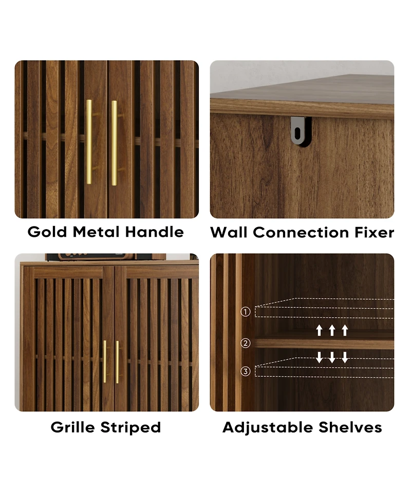 Streamdale Furniture Farmhouse Buffet Cabinet with Louvered Doors, Walnut, 31.5" W