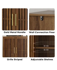 Streamdale Furniture Farmhouse Buffet Cabinet with Louvered Doors, Walnut, 31.5" W