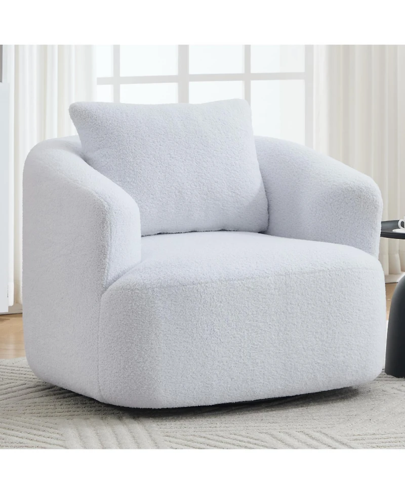 Streamdale Furniture Streamdale Swivel Teddy Fleece Comfy Chair with Pillow
