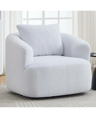 Streamdale Furniture Streamdale Swivel Teddy Fleece Comfy Chair with Pillow