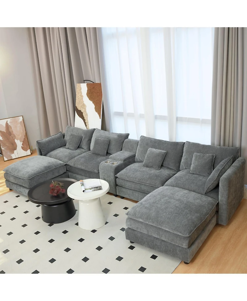 Streamdale Furniture Streamdale U Shaped Cloud Couch, 144" Modular Chenille Sofa with Ottoman & Storage