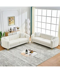 Streamdale Furniture Streamdale Oversized Chenille Sofa, Modern Tufted Couch, Gold Legs