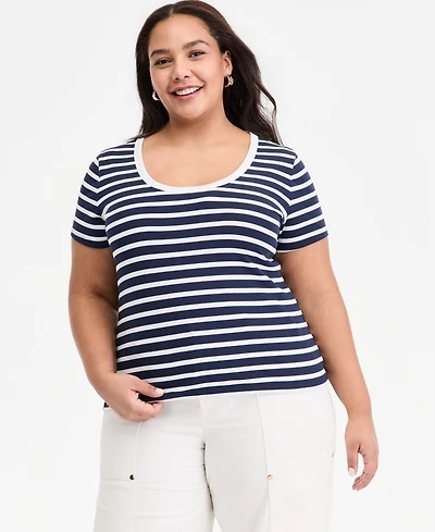 On 34th Trendy Plus Primavera Stripe Scoop Neck Short-Sleeve T-Shirt, Macy's Exclusive