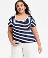 On 34th Trendy Plus Primavera Stripe Scoop Neck Short-Sleeve T-Shirt, Macy's Exclusive