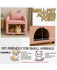 Streamdale Furniture Velvet Pink Bunny-Ear Pet-Friendly Armchair with Cat & Dog Hideaway