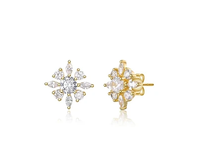 Rachel Glauber Women's 14K Gold Plated Cubic Zirconia Flower Stud Earring