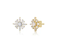 Rachel Glauber Women's 14K Gold Plated Cubic Zirconia Flower Stud Earring