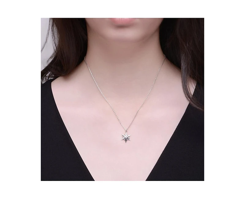 Rachel Glauber Teens White Gold Plated Cubic Zirconia Starburst Necklace