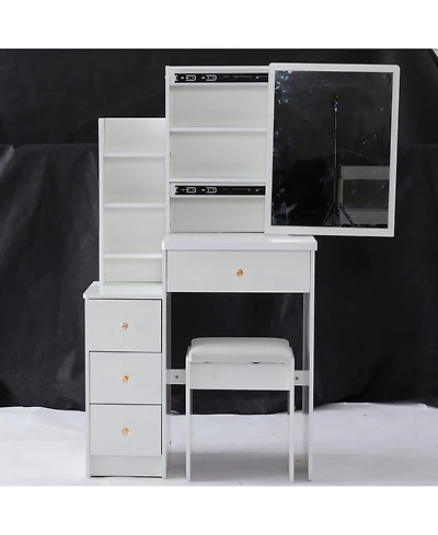 Streamdale Furniture Compact Vanity Set Sliding Mirror, Storage Drawer, Cushioned Stool, Epa/Gcc/Ul Certified