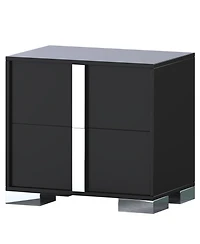 Streamdale Furniture Streamdale Mirrored Nightstand with 2 Drawers, Black