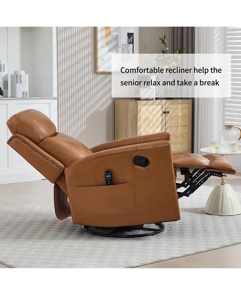 Streamdale Furniture Orange Leather Heat Massage Rocker Recliner