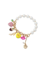 Betsey Johnson Faux Stone Sweetheart Cultivated Pearl Charm Stretch Bracelet