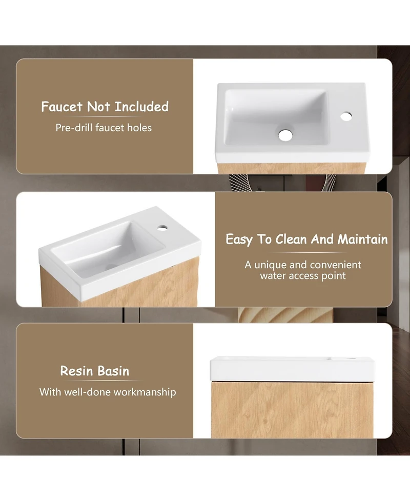 Streamdale Furniture 18.5" Wall-Mount Vanity, Resin Sink, Soft Close