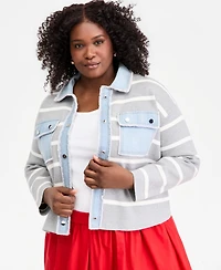 On 34th Trendy Plus Mixed Media Sweater Jacket, Macy's Exclusive