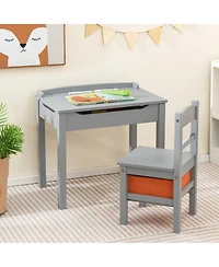 Gymax Kids Table and Chair Set Wood Activity Study Desk w/ Storage Drawer Hook