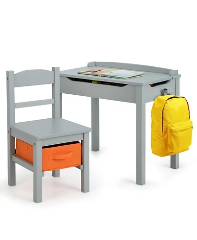 Gymax Kids Table and Chair Set Wood Activity Study Desk w/ Storage Drawer Hook
