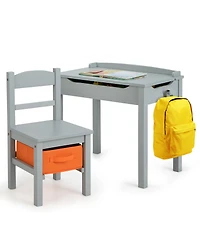 Gymax Kids Table and Chair Set Wood Activity Study Desk w/ Storage Drawer Hook