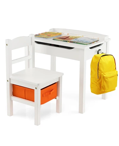 Gymax Kids Table and Chair Set Wood Activity Study Desk w/ Storage Drawer Hook