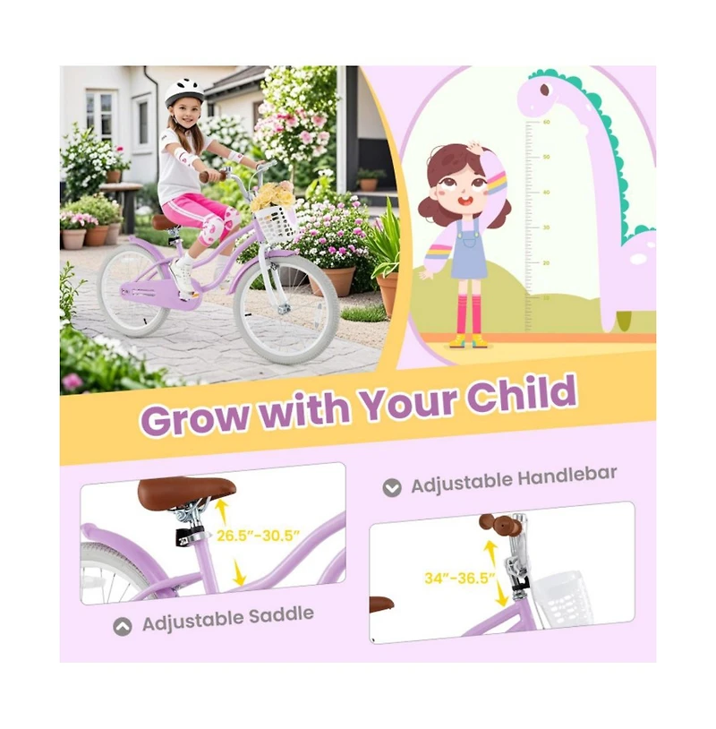 Hongge Kids Training Bike with Adjustable Seat Hand Brake Coaster Brake and Basket for Young Riders