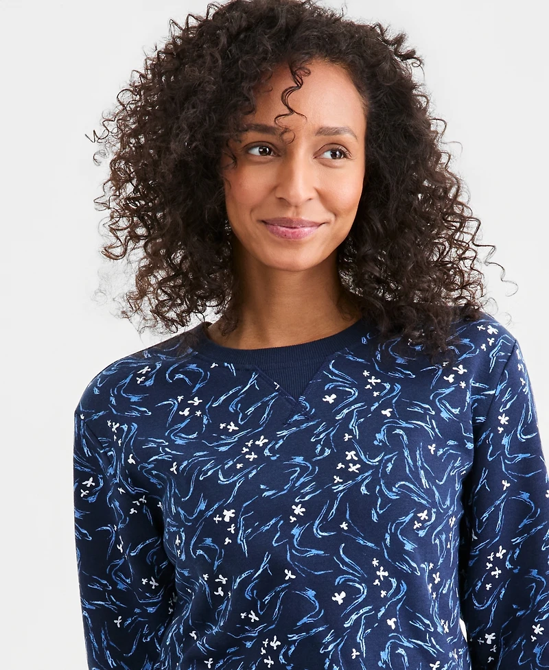 Style & Co Women's Printed Fleece Crewneck Sweatshirt, Macy's Exclusive