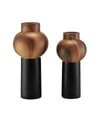 Danya B Milo Slickpin 2 Piece Two Tone Tabletop Vase Set - Black and Walnut