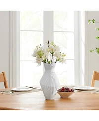 Danya B Eos White Ribbed Angular Glass Tabletop Vase