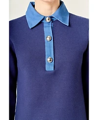 English Factory Women's Mixed Media Knit Dress With Denim