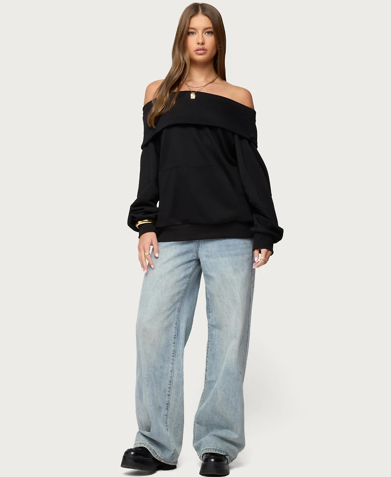 Edikted Women's Ashlee Oversized Foldover Sweatshirt
