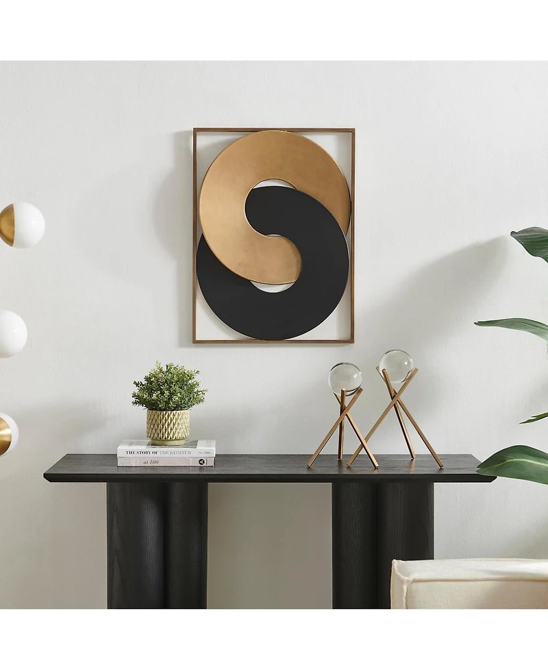 Danya B Gold and Black Intersecting Rings Mid-Century Modern Metal Wall Art