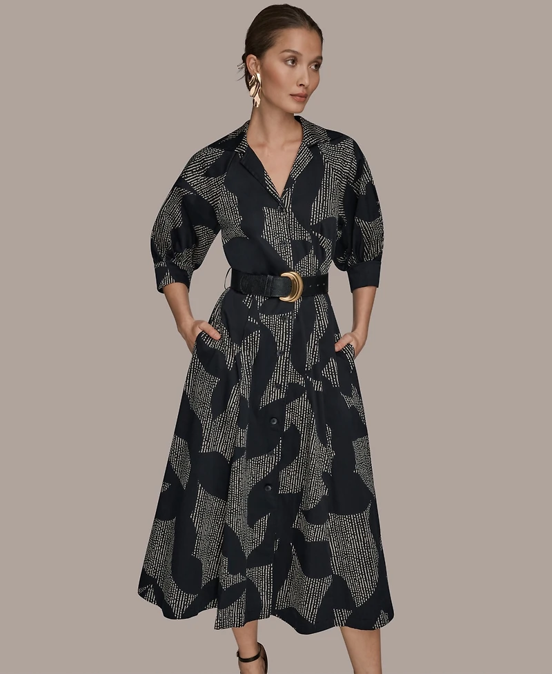 Donna Karan New York Women's Spread Collar Midi Shirt Dress