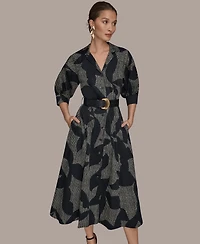 Donna Karan New York Women's Spread Collar Midi Shirt Dress