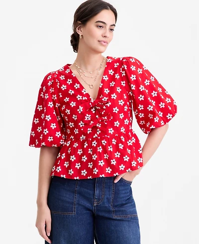 On 34th Women's Puff-Sleeve Tie-Front Peplum Blouse, Macy's Exclusive