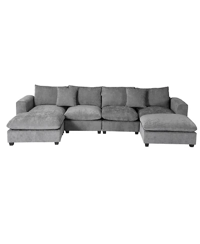 128" Chenille Modular U-Shaped Sectional Couch and Chaise With Usb/Type-c Ports Side Pockets