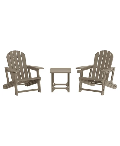 WestinTrends 3-Piece Hdpe Plastic Adirondack Chairs with 18" Square Side Table Patio Set