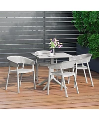 5-Piece Modern Patio Square Dining Table Set with Stackable Chairs