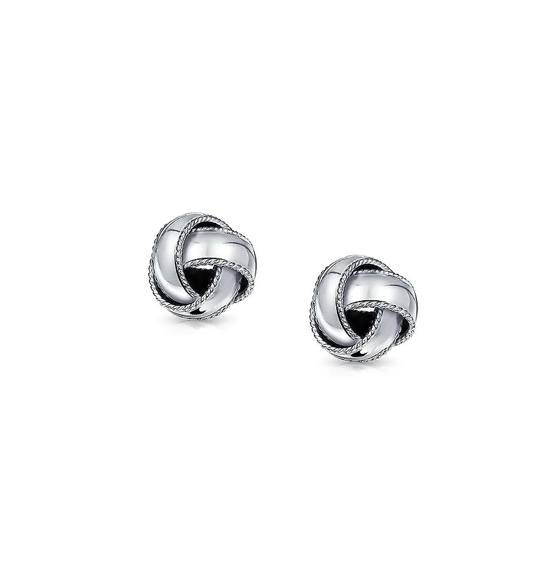 Bling Jewelry Classic Set of 2 Love Knot Ball Silver Braided Edge & Gold Plated Twisted Rope Stud Earrings Sterling Silver
