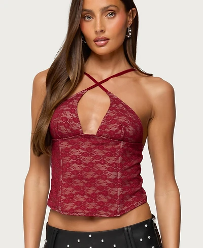 Edikted Women's Tyra Crisscross Lace Boned Top