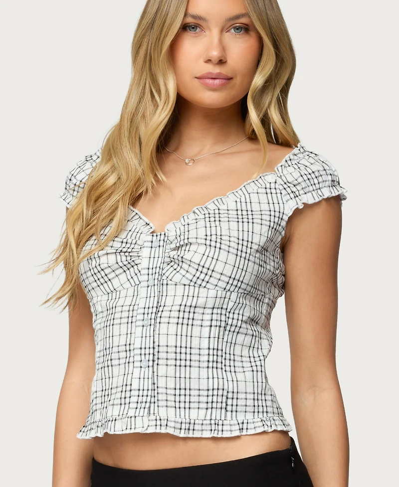 Edikted Women's Dolsy Plaid Button Up Top