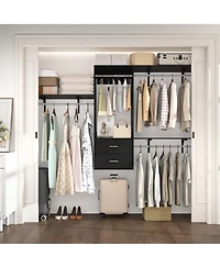 96 Inch Wall Mounted Closet Organizer System with 3 Shelves and Rods, Rack 2 Drawers