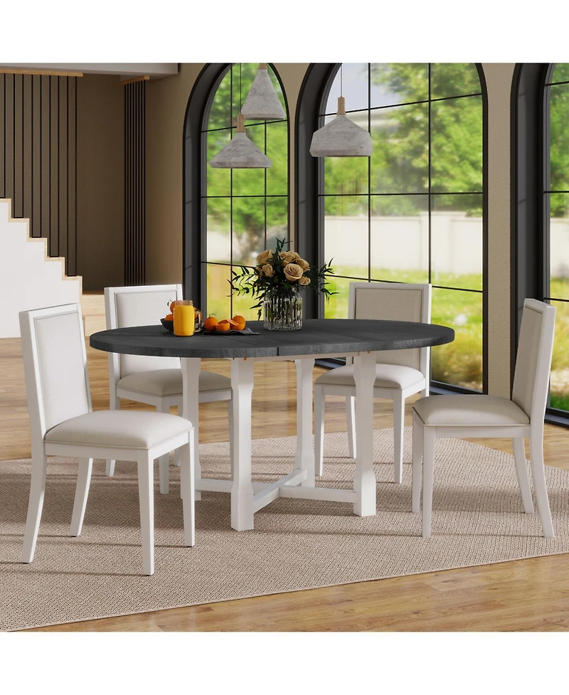 Streamdale Furniture 5-Piece Extendable Round Dining Set with Upholstered Chairs