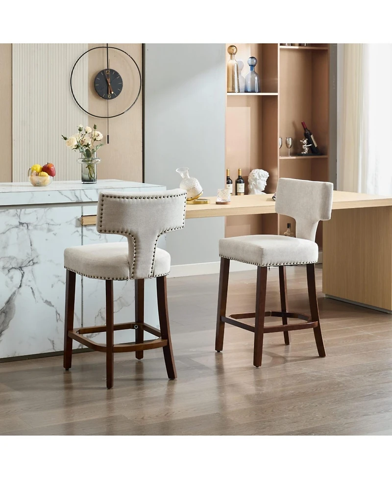 Streamdale Furniture Mid Century Modern Beige Bar Stools Set of 2