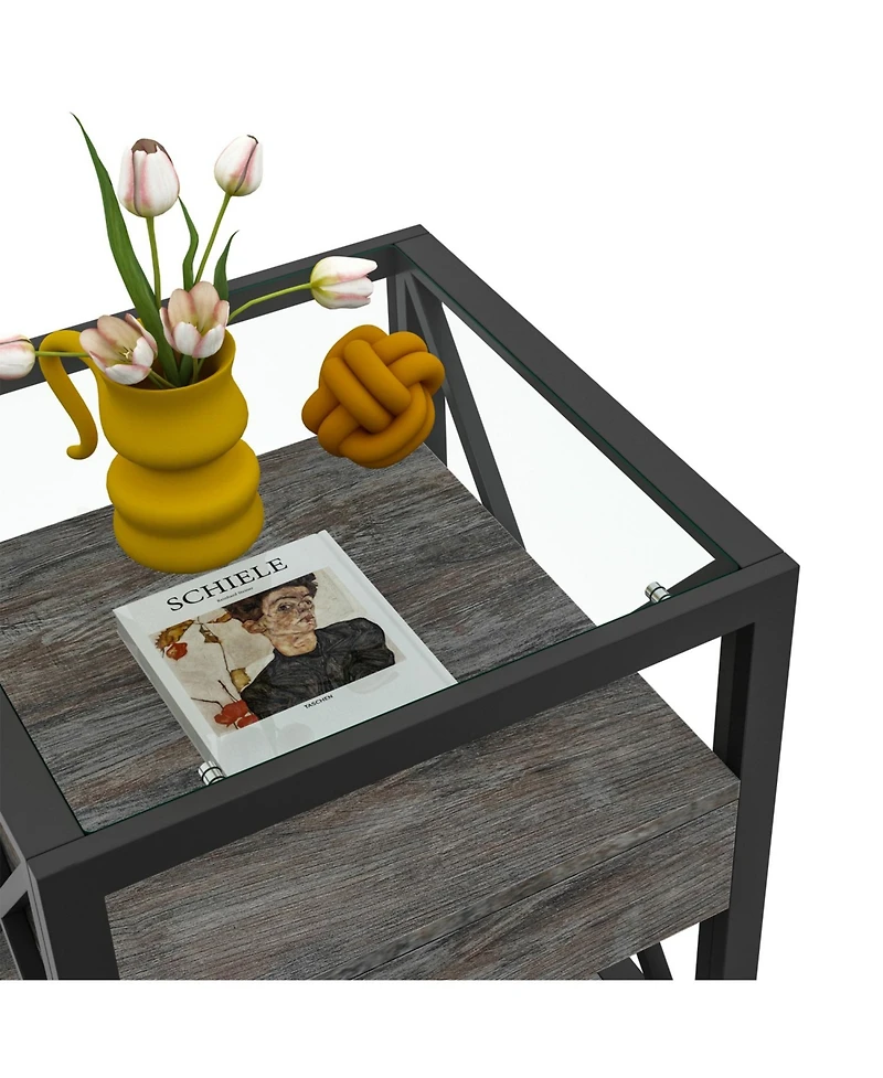 Streamdale Furniture Modern End Table with Drawer - Rustic Nightstand