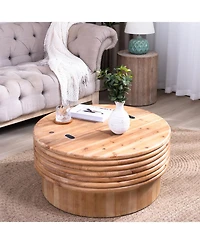 Streamdale Furniture Round Lift-Top Coffee Table - Hidden Storage Natural Finish