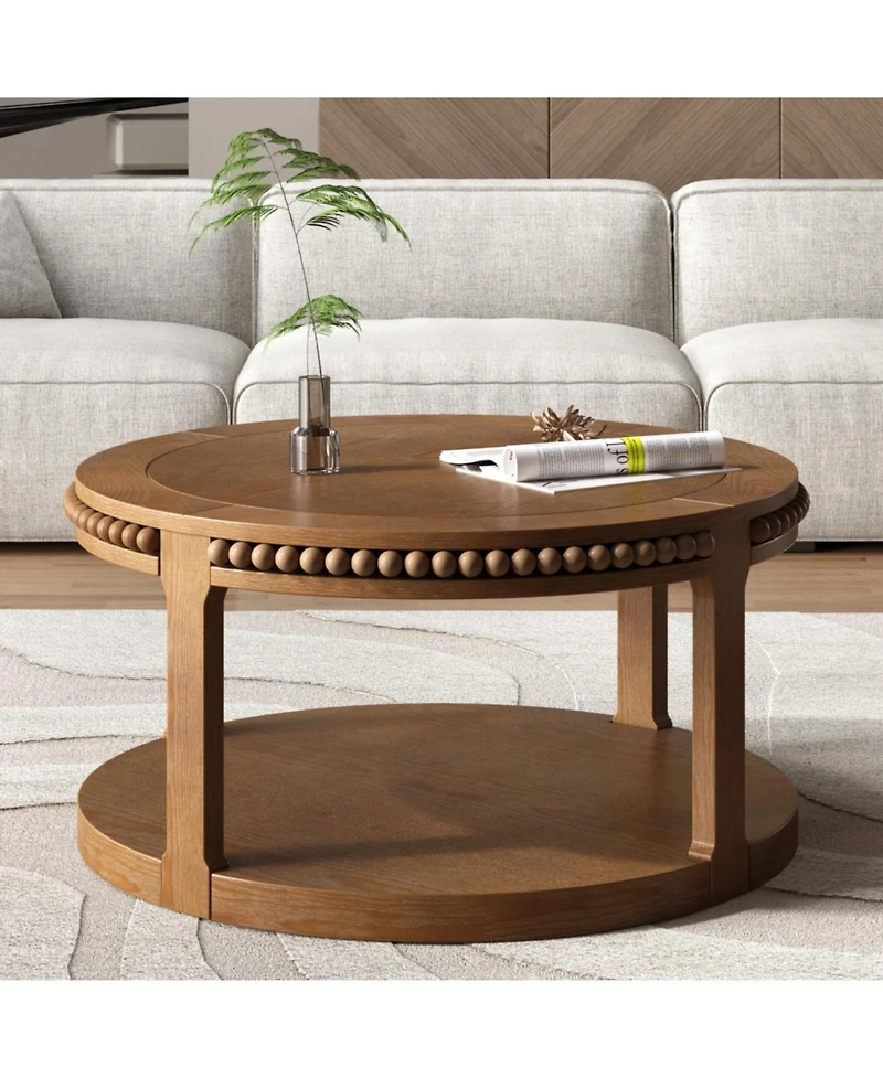 Streamdale Furniture 31.5" Round Wood Coffee Table - Two-Tier, Sturdy Legs