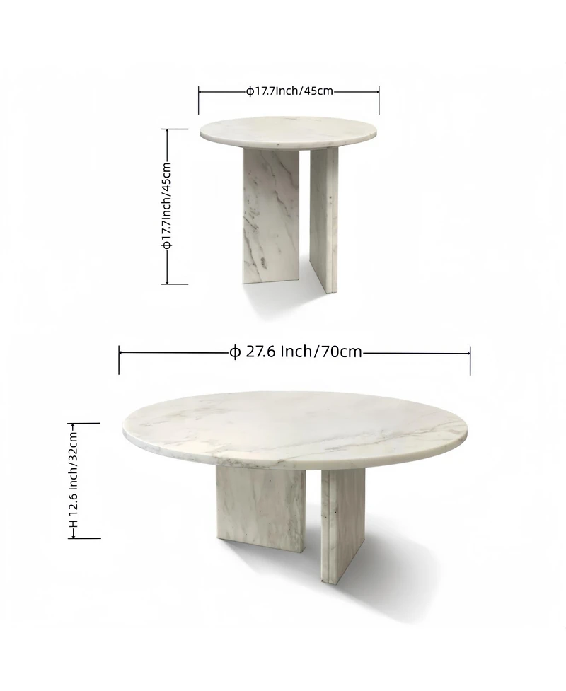Streamdale White Marble Coffee Table Set - Living Room Tables