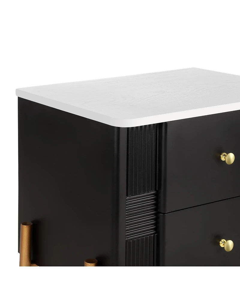 Streamdale Furniture Modern Black Nightstand with Fluted Drawers & Gold Accents