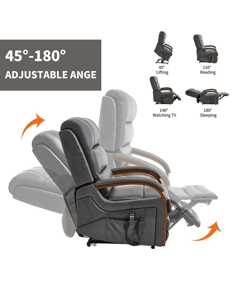 Streamdale Furniture Dark Grey Leatheraire Power Lift Recliner w/ Heat & Massage