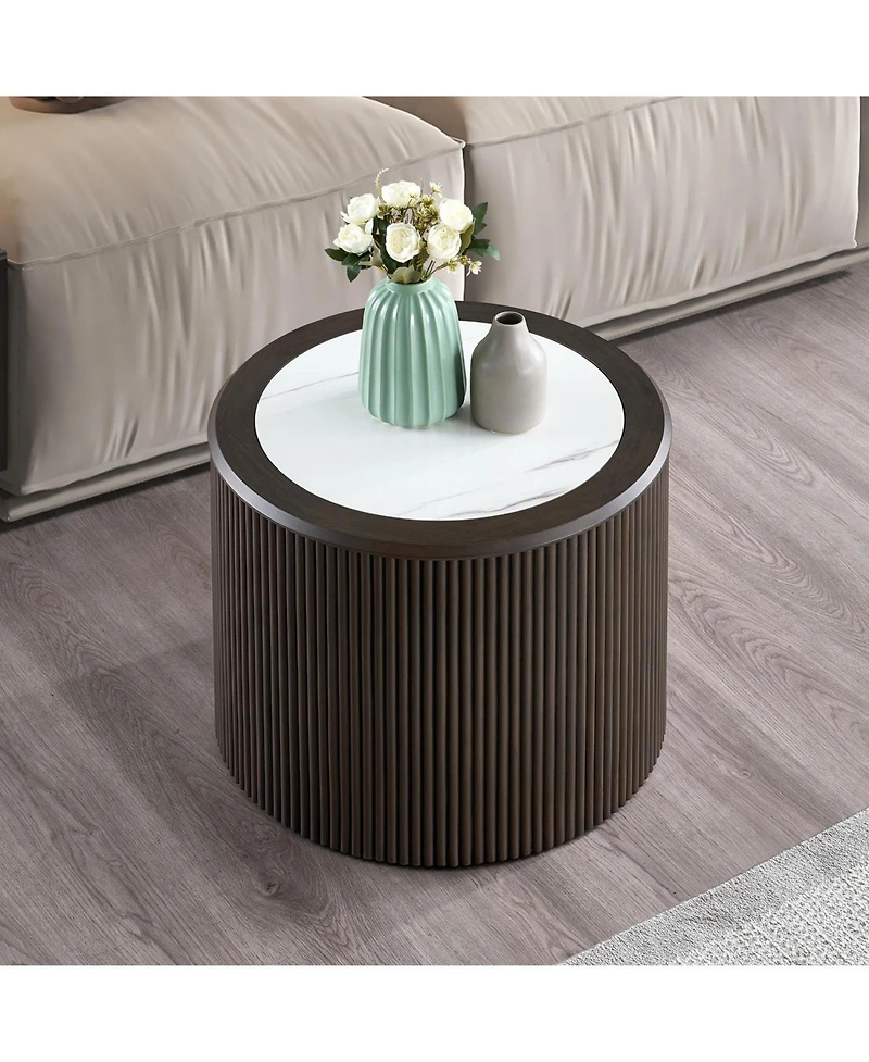 Streamdale Furniture Marble Coffee Table - Round End Table - Dark Brown