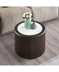 Streamdale Furniture Marble Coffee Table - Round End Table - Dark Brown