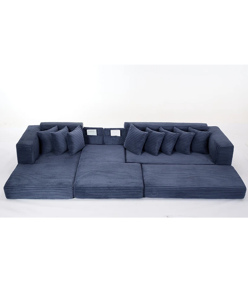 Streamdale Furniture Streamdale Oversize Cloud Couch L-Shape Sleeper Sofa Bed, 8 Pillows, Corduroy, Blue